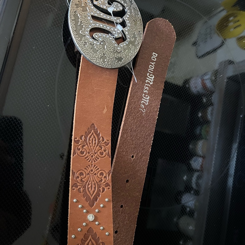 Miss Me Brown Leather Belt with Silver Buckle